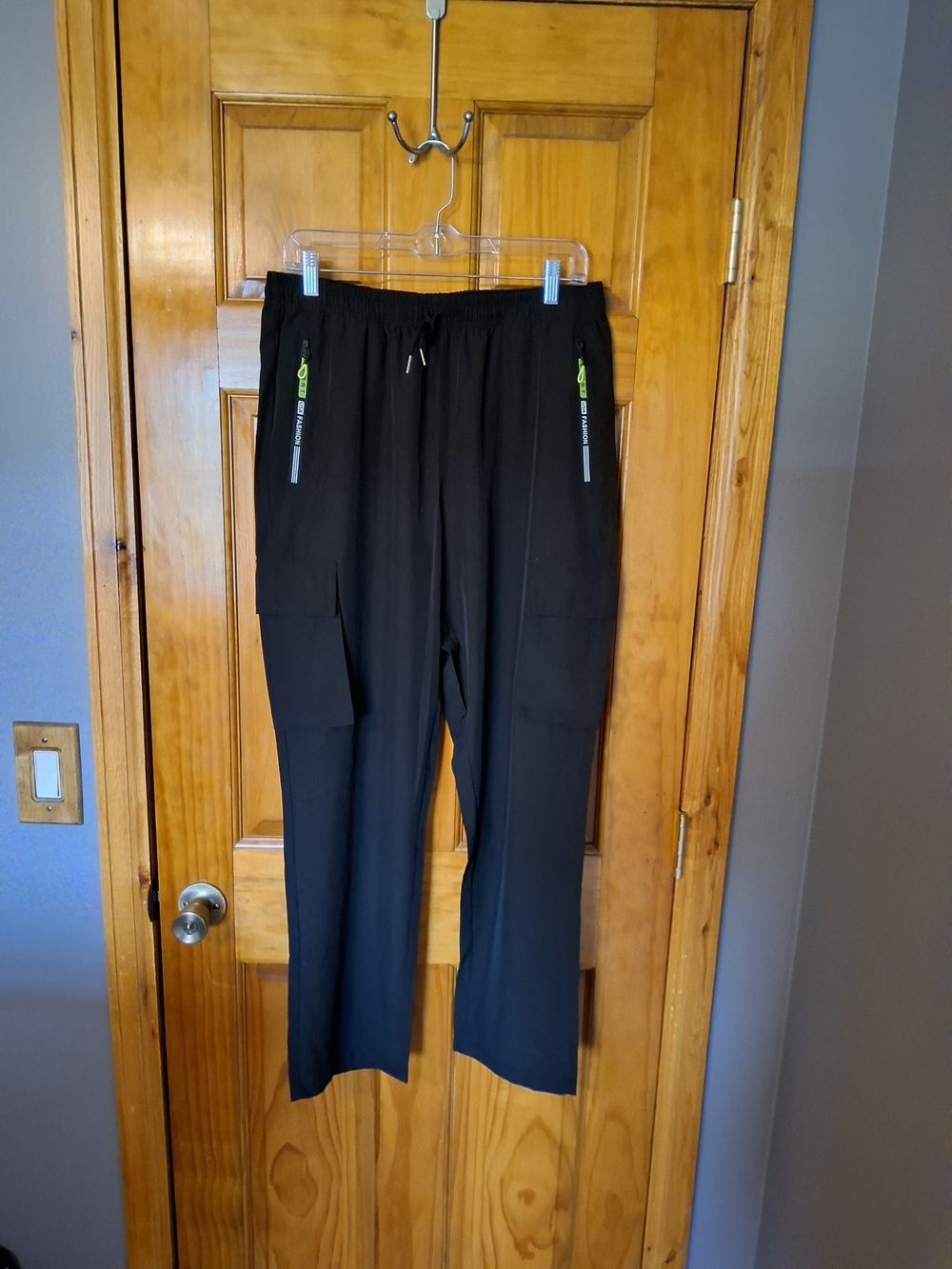 Men's Black Cargo Joggers with Neon Green Zip Details